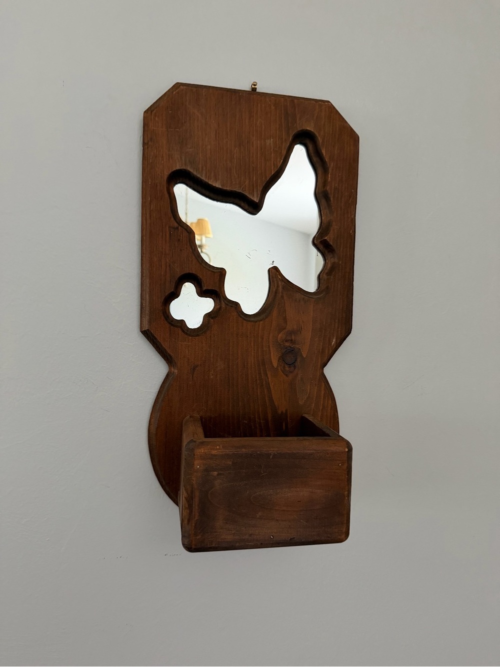 Vintage Wooden Butterfly Mirror Wall Planter Shelf Rustic Boho Decor